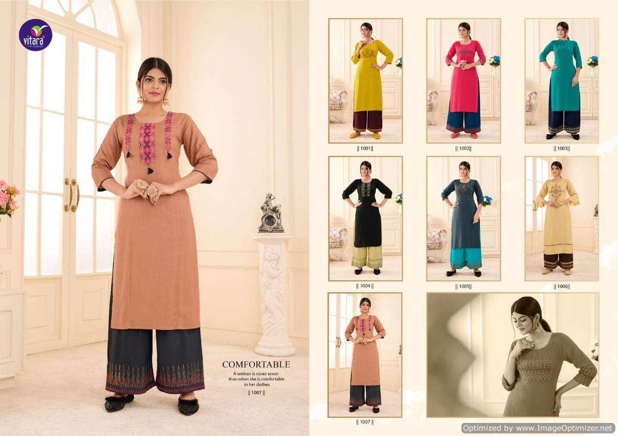 Vitara Floral Designer Heavy Rayon Kurti With Bottom Collection at Wholesale Price